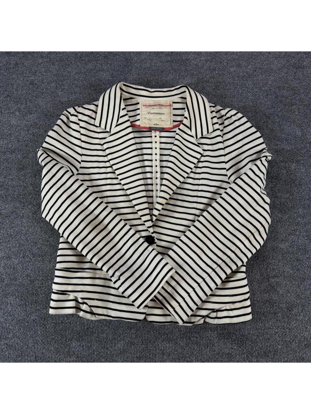 Cartonnier Anthropologie Black &‎ White Striped Blazer Jacket Medium - Casual